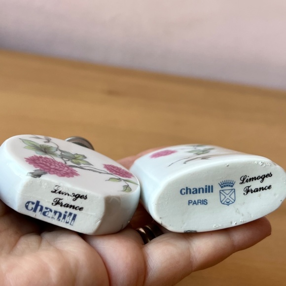 ANTIQUE VINTAGE LIMOGES FRANCE PORCELAIN PERFUME BOTTLES PINK PEONIES FLOWER 2PC - Picture 12 of 16